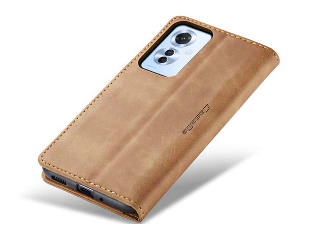 CaseMe Slim Synthetic Leather Wallet Case with Stand for OPPO Reno11 F 5G - Tan