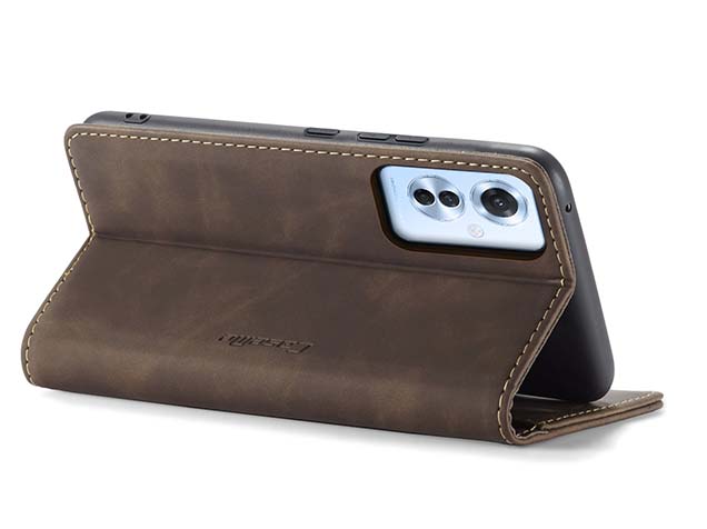CaseMe Slim Synthetic Leather Wallet Case with Stand for OPPO Reno11 F 5G - Chocolate