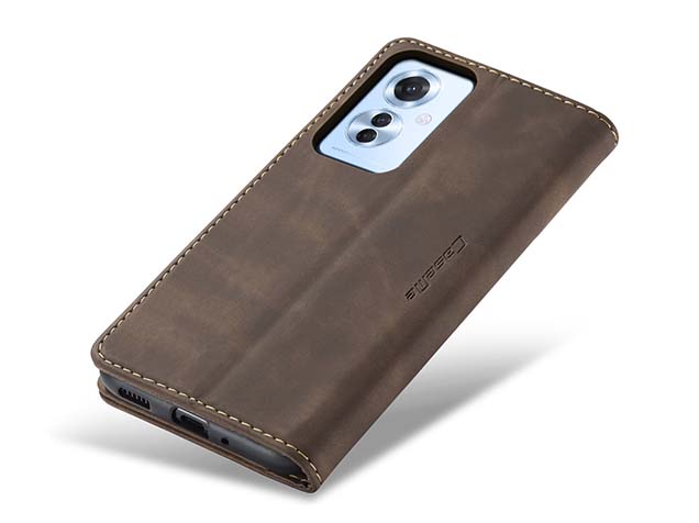 CaseMe Slim Synthetic Leather Wallet Case with Stand for OPPO Reno11 F 5G - Chocolate