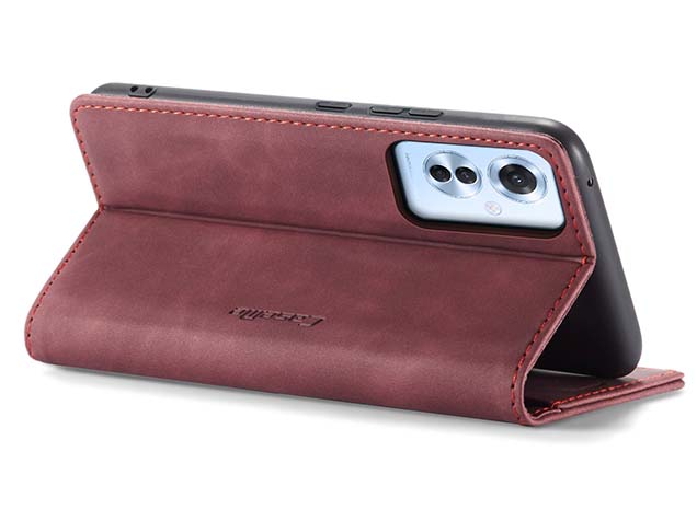 CaseMe Slim Synthetic Leather Wallet Case with Stand for OPPO Reno11 F 5G - Burgundy