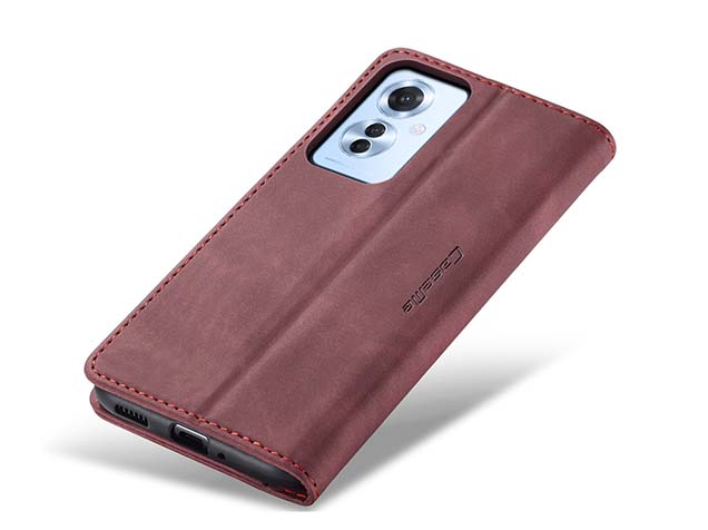 CaseMe Slim Synthetic Leather Wallet Case with Stand for OPPO Reno11 F 5G - Burgundy