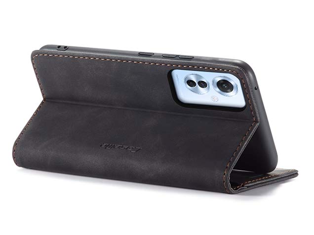 CaseMe Slim Synthetic Leather Wallet Case with Stand for OPPO Reno11 F 5G - Charcoal