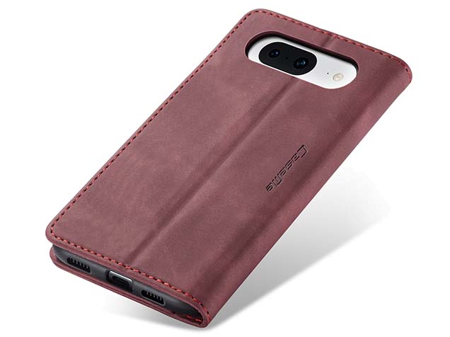 CaseMe Slim Synthetic Leather Wallet Case with Stand for Google Pixel 8a - Burgundy