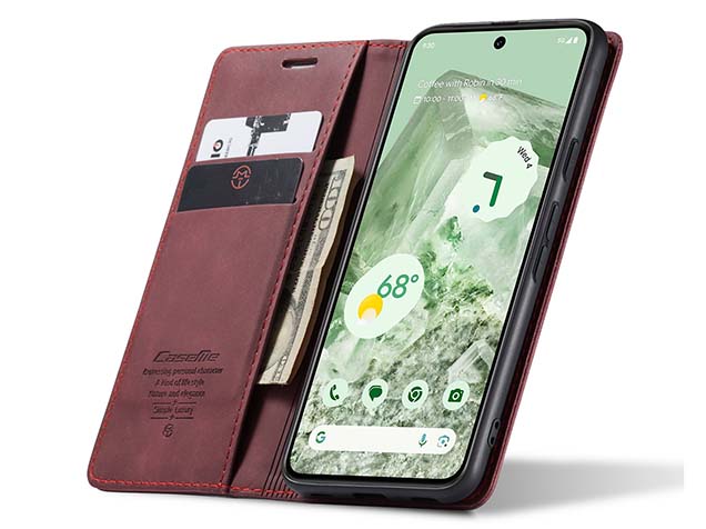 CaseMe Slim Synthetic Leather Wallet Case with Stand for Google Pixel 8a - Burgundy