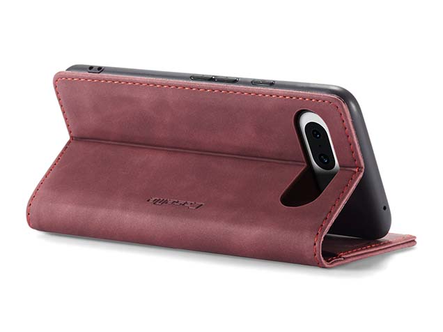 CaseMe Slim Synthetic Leather Wallet Case with Stand for Google Pixel 8a - Burgundy