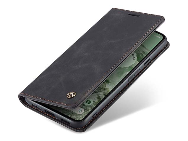 CaseMe Slim Synthetic Leather Wallet Case with Stand for Google Pixel 8a - Charcoal Leather Wallet Case