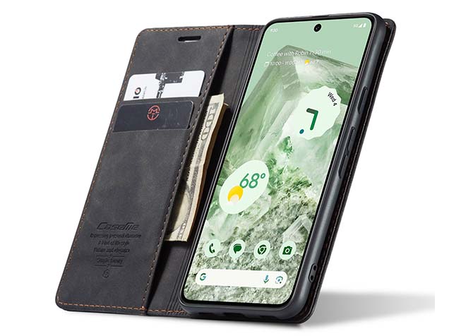 CaseMe Slim Synthetic Leather Wallet Case with Stand for Google Pixel 8a - Charcoal