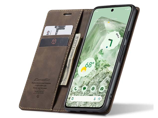 CaseMe Slim Synthetic Leather Wallet Case with Stand for Google Pixel 8a - Chocolate