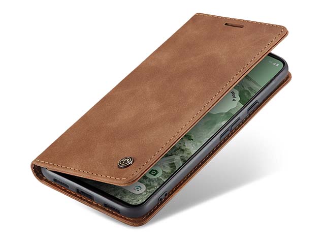 CaseMe Slim Synthetic Leather Wallet Case with Stand for Google Pixel 8a - Tan Leather Wallet Case