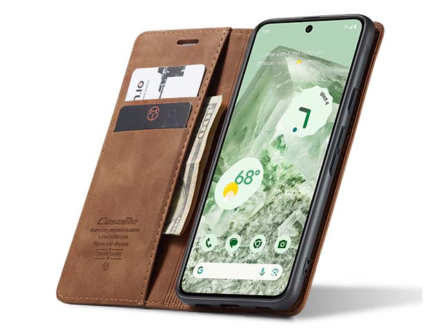 CaseMe Slim Synthetic Leather Wallet Case with Stand for Google Pixel 8a - Tan