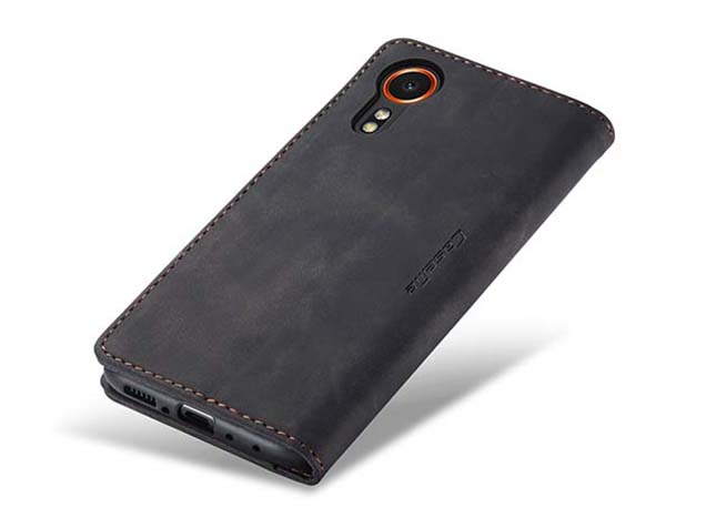 CaseMe Slim Synthetic Leather Wallet Case with Stand for Samsung Galaxy XCover7 - Charcoal Leather Wallet Case