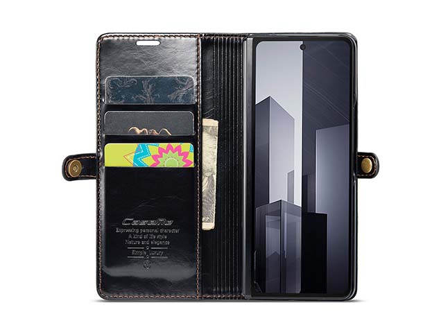 CaseMe Synthetic Leather Wallet Case with Stand for Galaxy Z Fold6 - Black