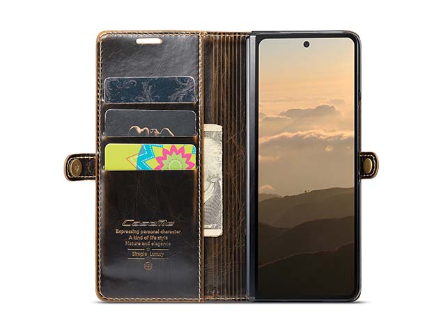 CaseMe Synthetic Leather Wallet Case with Stand for Galaxy Z Fold6 - Brown