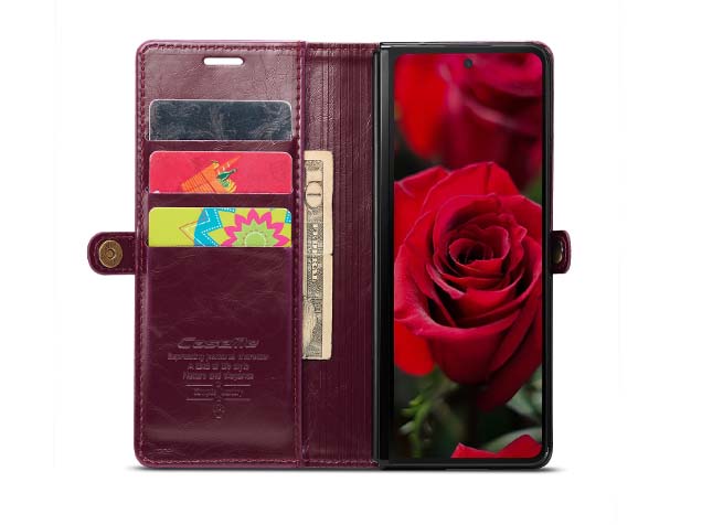 CaseMe Synthetic Leather Wallet Case with Stand for Galaxy Z Fold6 - Burgundy