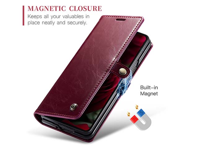 CaseMe Synthetic Leather Wallet Case with Stand for Galaxy Z Fold6 - Burgundy
