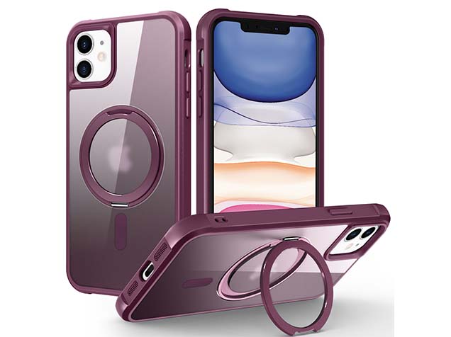 Magnetic Ring Stand Case for iPhone 11 - Burgundy Hard Case