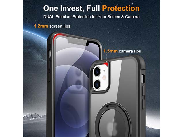 Magnetic Ring Stand Case for iPhone 12 - Smoky Black