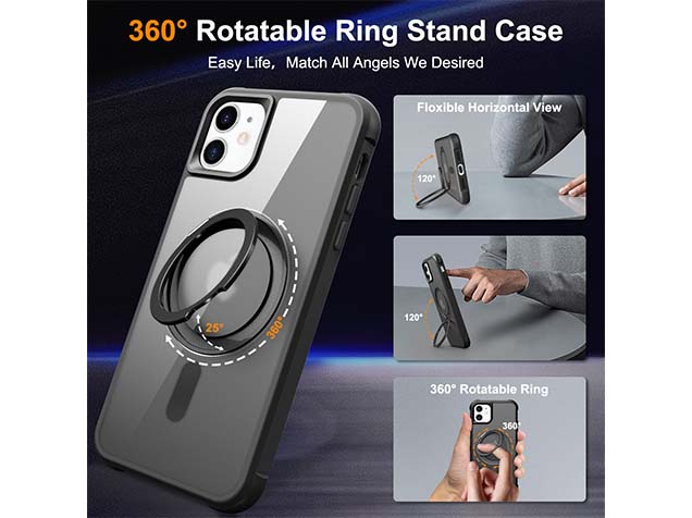 Magnetic Ring Stand Case for iPhone 12 - Smoky Black