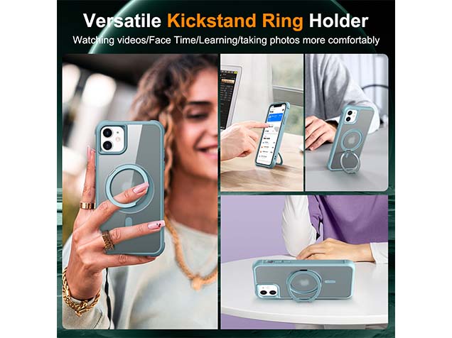 Magnetic Ring Stand Case for iPhone 12 - Ice Blue