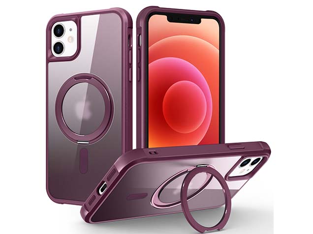 Magnetic Ring Stand Case for iPhone 12 - Burgundy Hard Case