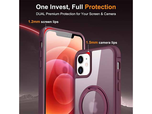 Magnetic Ring Stand Case for iPhone 12 - Burgundy