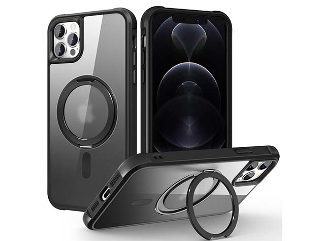 Magnetic Ring Stand Case for iPhone 12 Pro Max - Smoky Black Hard Case
