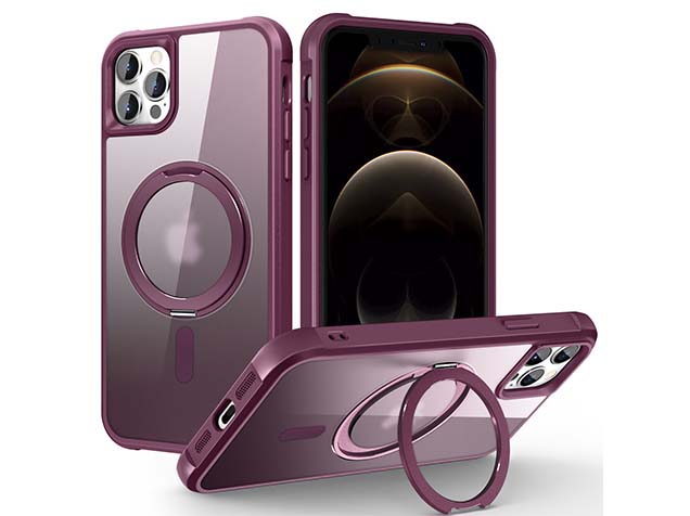 Magnetic Ring Stand Case for iPhone 12 Pro Max - Burgundy Hard Case