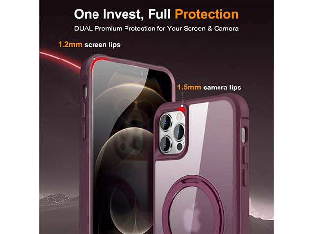 Magnetic Ring Stand Case for iPhone 12 Pro Max - Burgundy