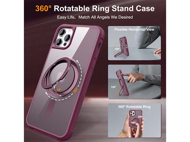 Magnetic Ring Stand Case for iPhone 12 Pro Max - Burgundy