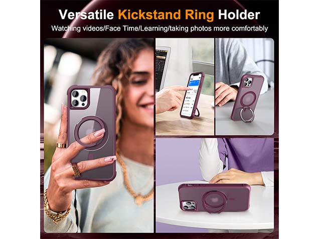 Magnetic Ring Stand Case for iPhone 12 Pro Max - Burgundy