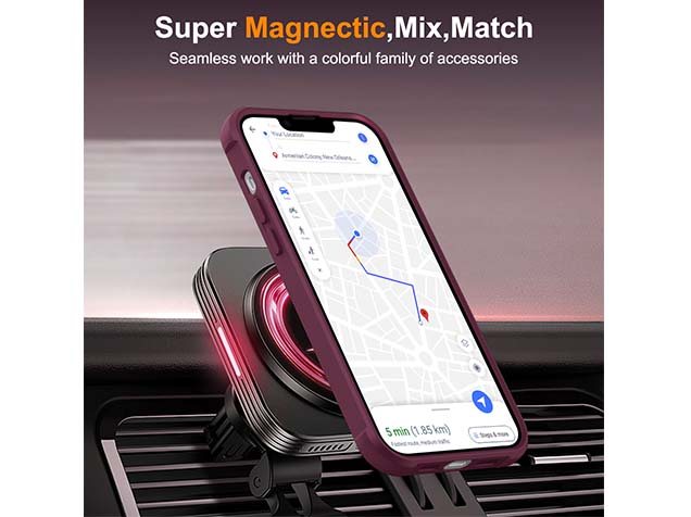 Magnetic Ring Stand Case for iPhone 13 - Burgundy