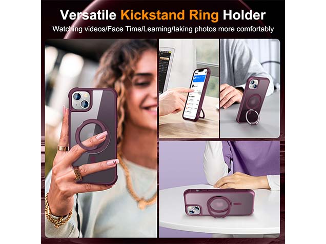 Magnetic Ring Stand Case for iPhone 13 - Burgundy
