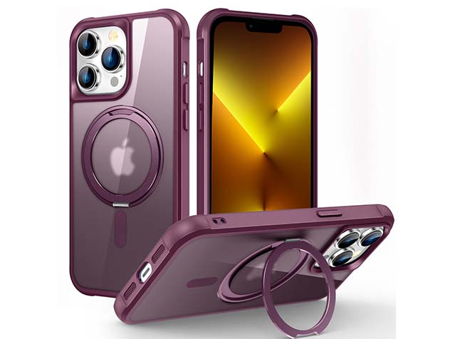 Magnetic Ring Stand Case for iPhone 13 Pro Max - Burgundy Hard Case