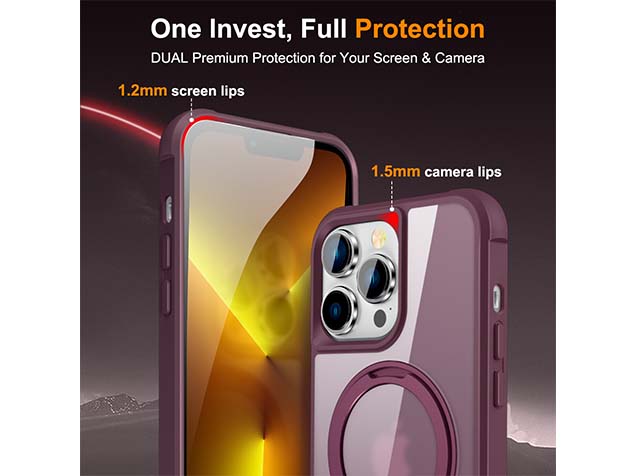 Magnetic Ring Stand Case for iPhone 13 Pro Max - Burgundy