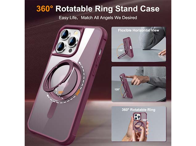 Magnetic Ring Stand Case for iPhone 13 Pro Max - Burgundy