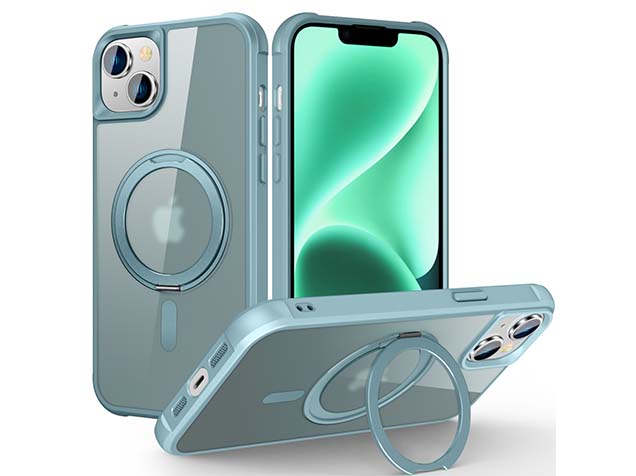 Magnetic Ring Stand Case for iPhone 14 - Ice Blue Hard Case
