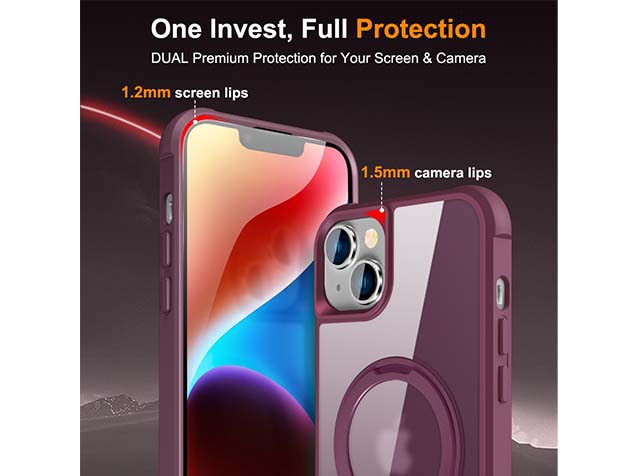 Magnetic Ring Stand Case for iPhone 14 - Burgundy