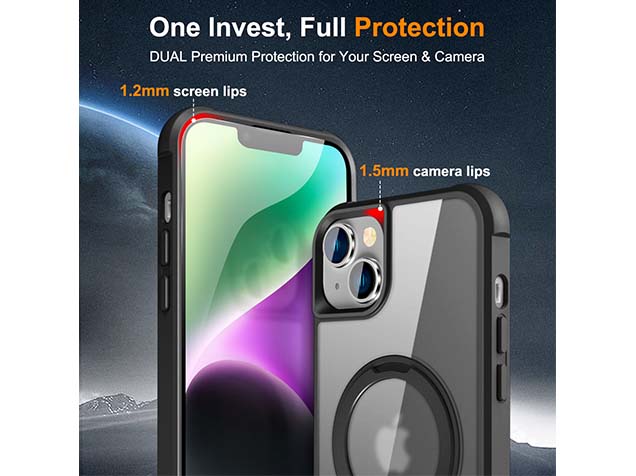Magnetic Ring Stand Case for iPhone 14 Plus - Smoky Black