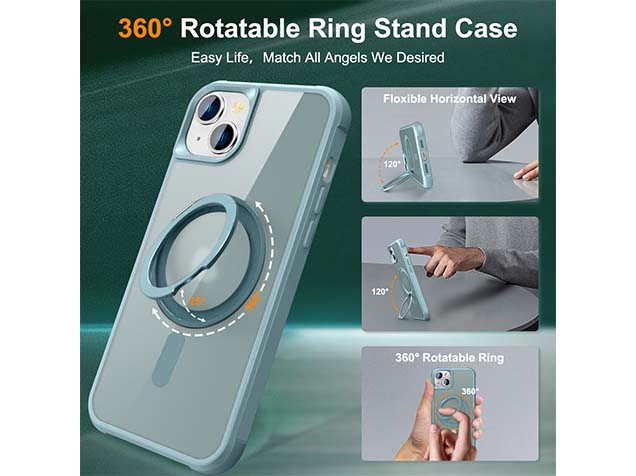 Magnetic Ring Stand Case for iPhone 14 Plus - Ice Blue