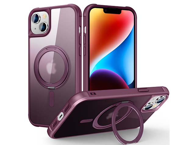 Magnetic Ring Stand Case for iPhone 14 Plus - Burgundy Hard Case