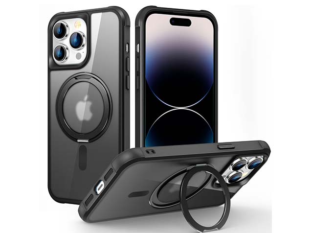 Magnetic Ring Stand Case for iPhone 14 Pro - Smoky Black Hard Case