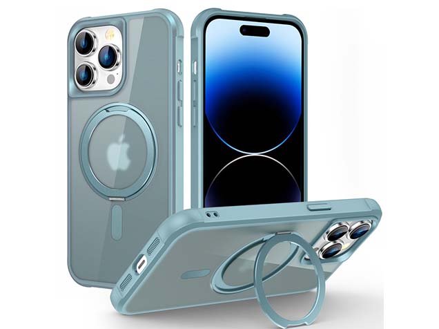 Magnetic Ring Stand Case for iPhone 14 Pro - Ice Blue Hard Case
