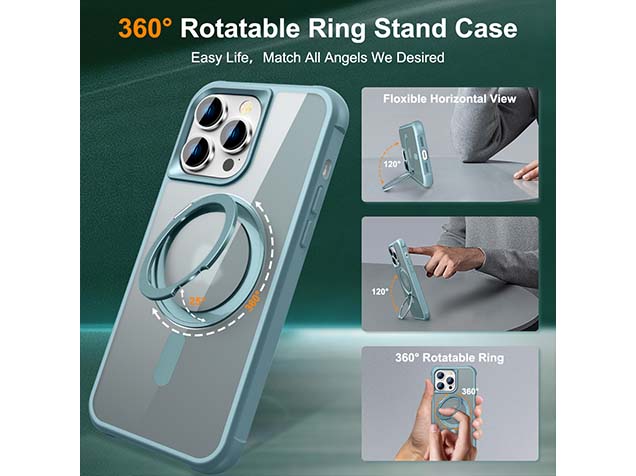 Magnetic Ring Stand Case for iPhone 14 Pro - Ice Blue