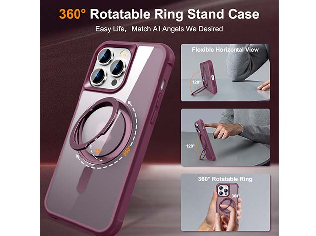 Magnetic Ring Stand Case for iPhone 14 Pro - Burgundy