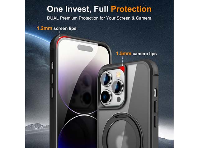 Magnetic Ring Stand Case for iPhone 14 Pro Max - Smoky Black
