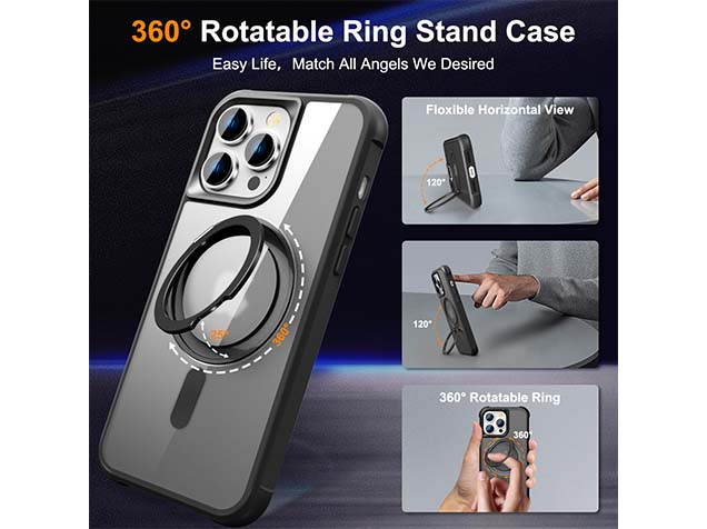 Magnetic Ring Stand Case for iPhone 14 Pro Max - Smoky Black