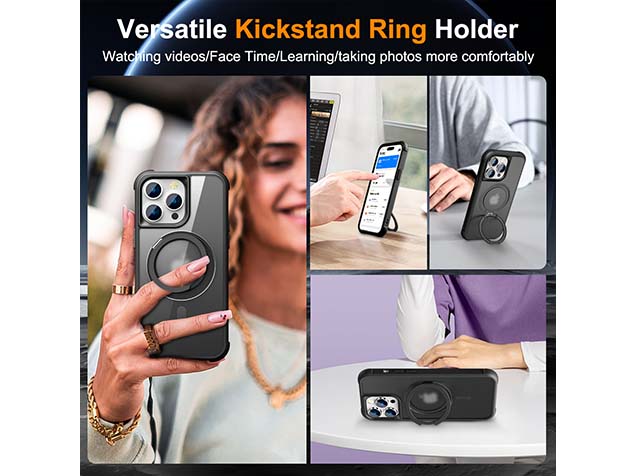 Magnetic Ring Stand Case for iPhone 14 Pro Max - Smoky Black