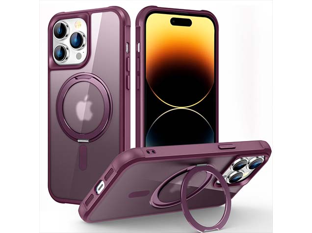 Magnetic Ring Stand Case for iPhone 14 Pro Max - Burgundy Hard Case