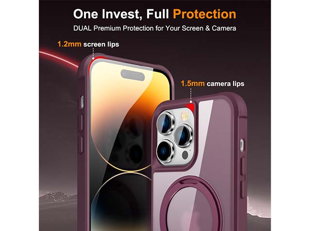 Magnetic Ring Stand Case for iPhone 14 Pro Max - Burgundy