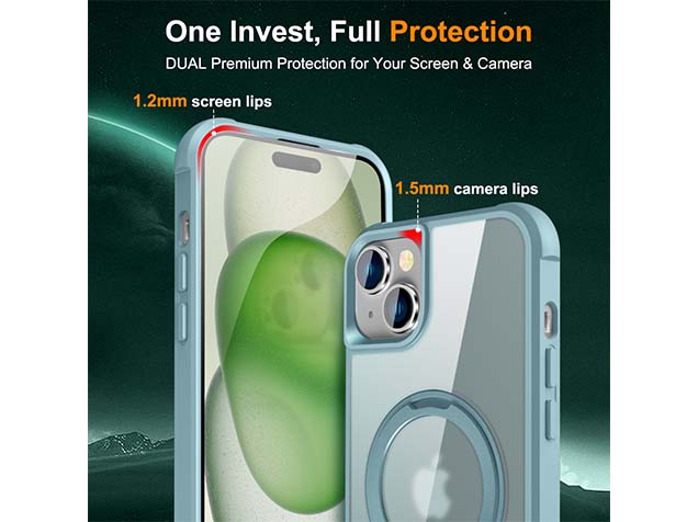 Magnetic Ring Stand Case for iPhone 15 - Ice Blue